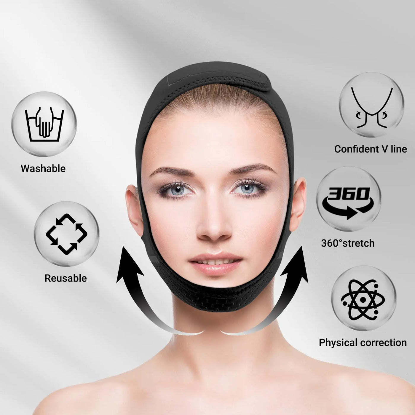 Reusable V Line Lifting Mask with Chin Strap for Sleeping,Face Lift Prevent Sagging, Jaw Exerciser,Black,M M black