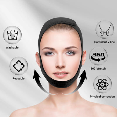 Reusable V Line Lifting Mask with Chin Strap for Sleeping,Face Lift Prevent Sagging, Jaw Exerciser,Black,M M black