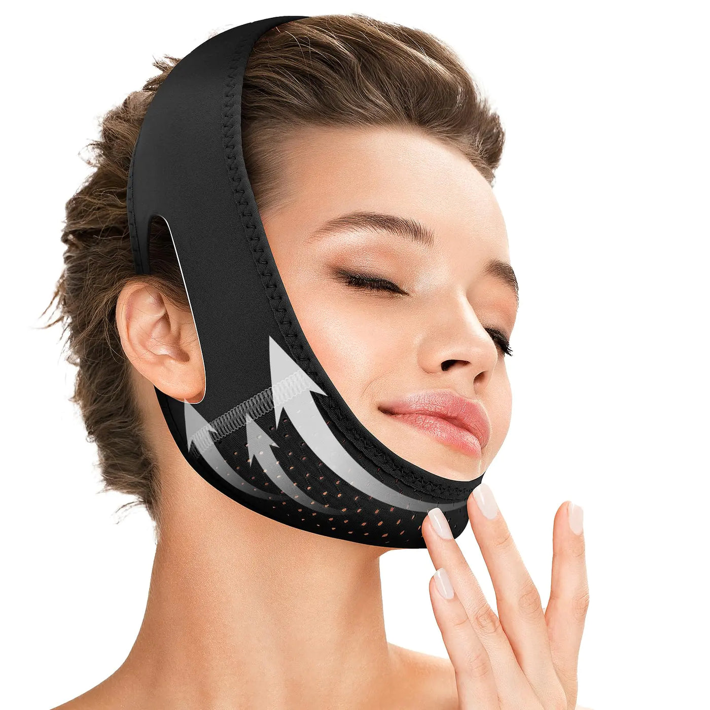 Reusable V Line Lifting Mask with Chin Strap for Sleeping,Face Lift Prevent Sagging, Jaw Exerciser,Black,M M black